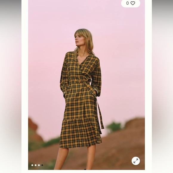 Anthropologie M Yellow Black Plaid Dalton embroidered Fall Wrap Maxi Dress - Picture 1 of 15